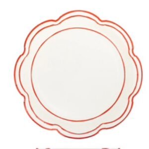 Cream Scalloped RedLinre Plates