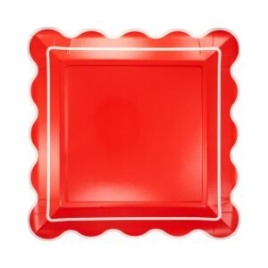 Red Scalloped Square Plates